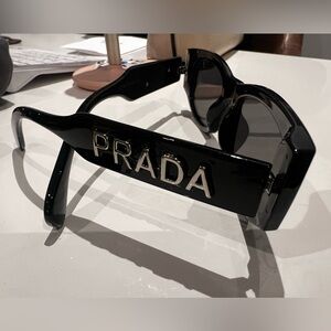 Prada Black Sunglasses new silver words